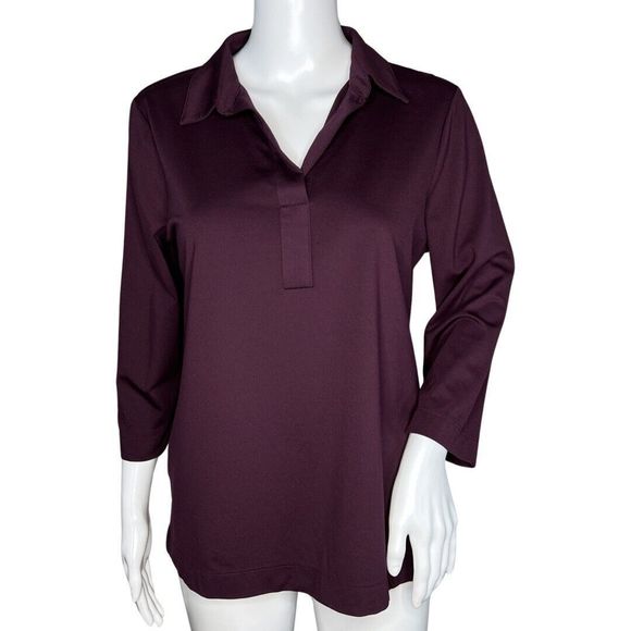 Chicos Shirt Womens Medium 1 Deep Purple Slinky Career Casual Office Work Travel - Picture 1 of 7